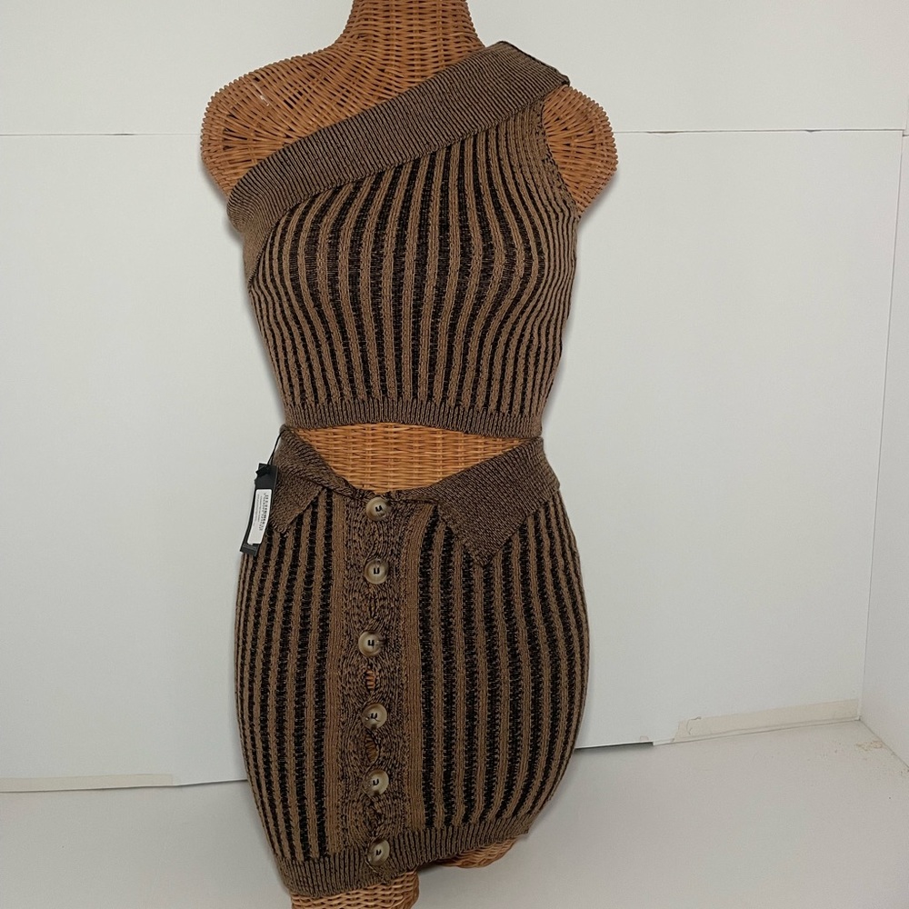 Pretty little thing chocolate knitted Mini Skirt set